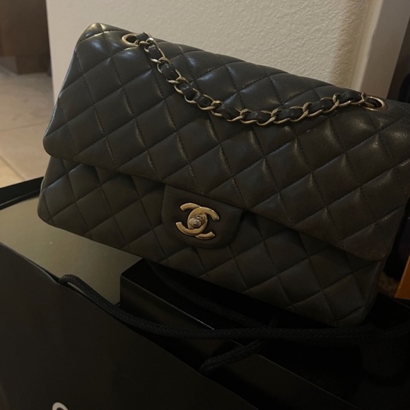 CHANEL Handbags - Chanel Double Flap Lambskin Dark Grey